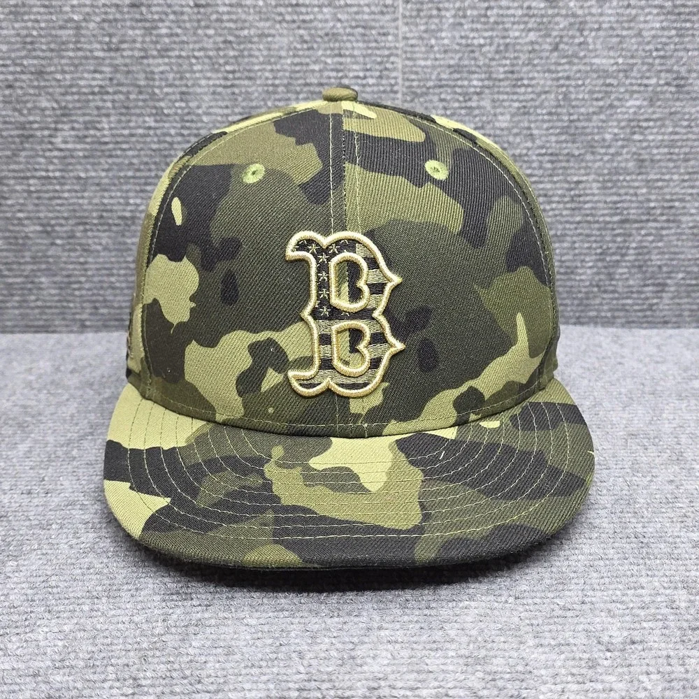 Boston Red Sox Hat On Field Players Cap Camo Fitted 7 1/8 Green MLB Baseball Men